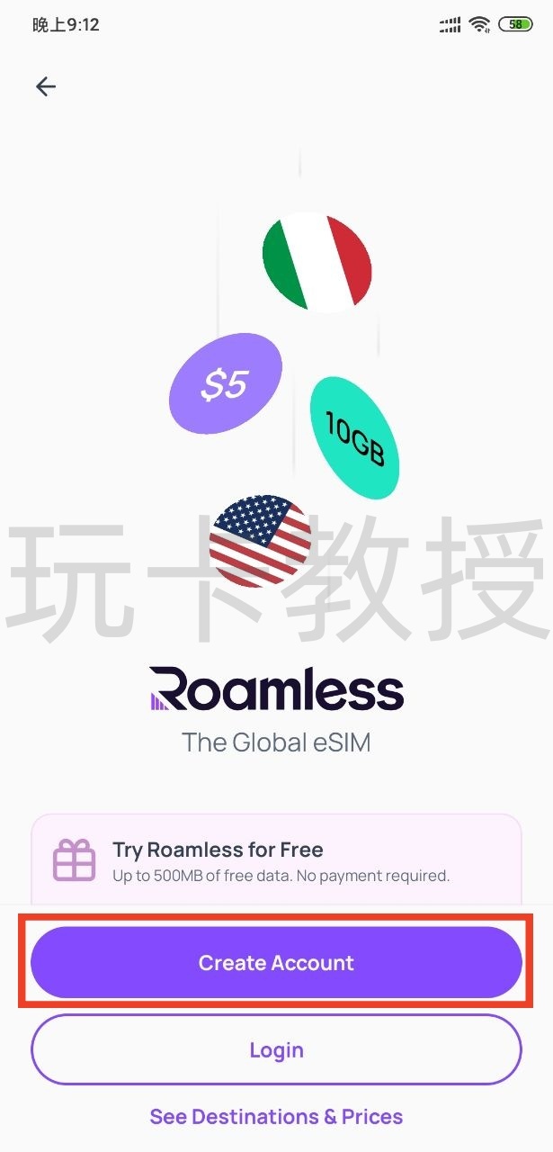 Roamless eSIM注册即送3G免费高速流量,激活后有效期180天,无需KYC