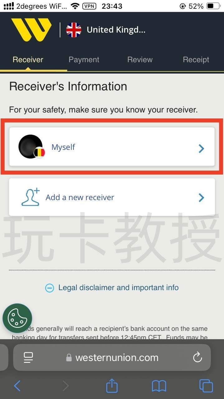 西联汇款教程,无需KYC,汇款50.10英镑,可得一张含10英镑余额的万事达银行卡,支持充值GiffGaff
