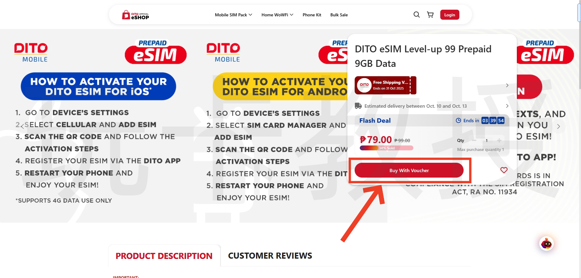 菲律宾DITO eSIM,0月租,开卡费79P(约9.69CNY)充值10P(约1.25CNY)保号一年