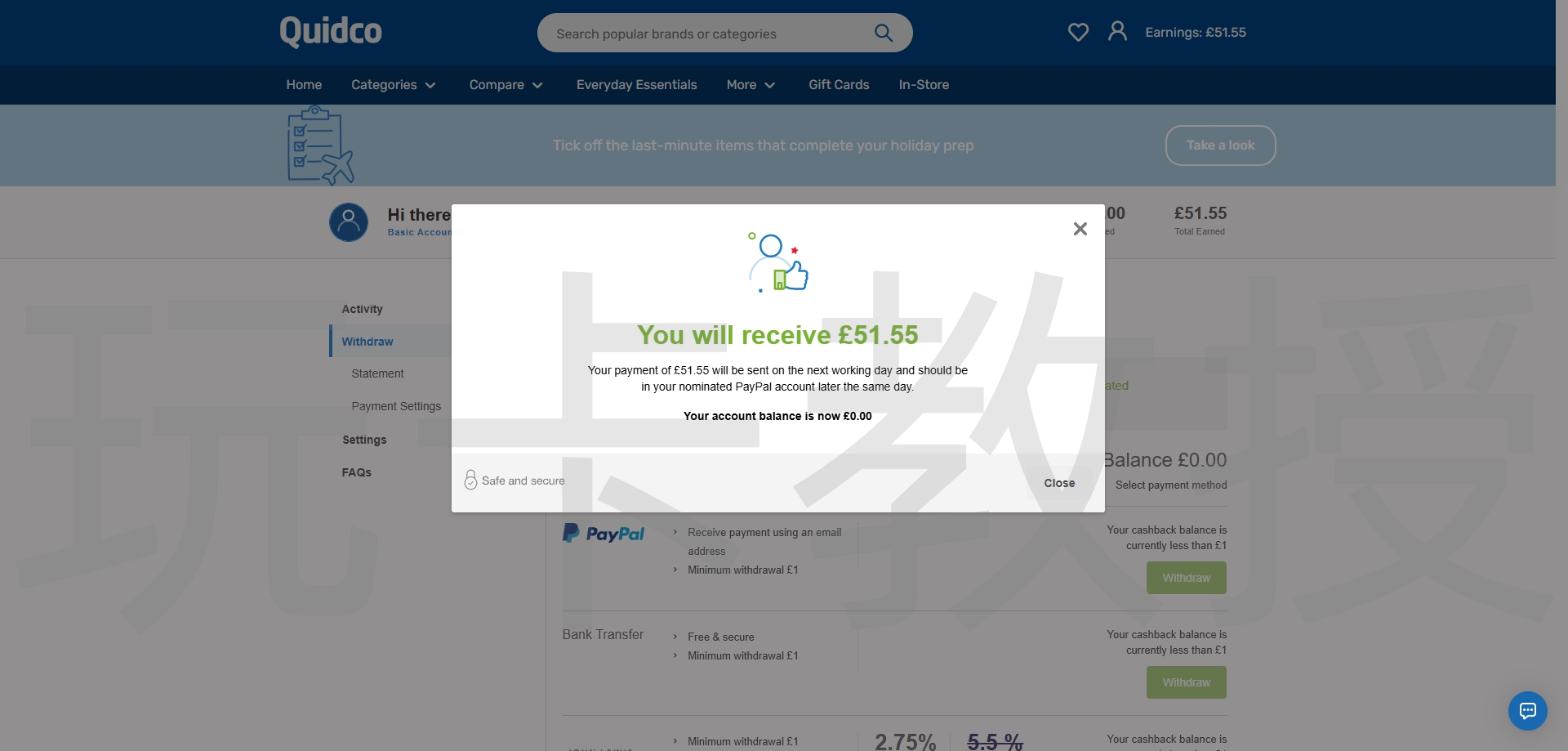 Quidco返利网新用户消费返现达到5英镑以上得20英镑奖励