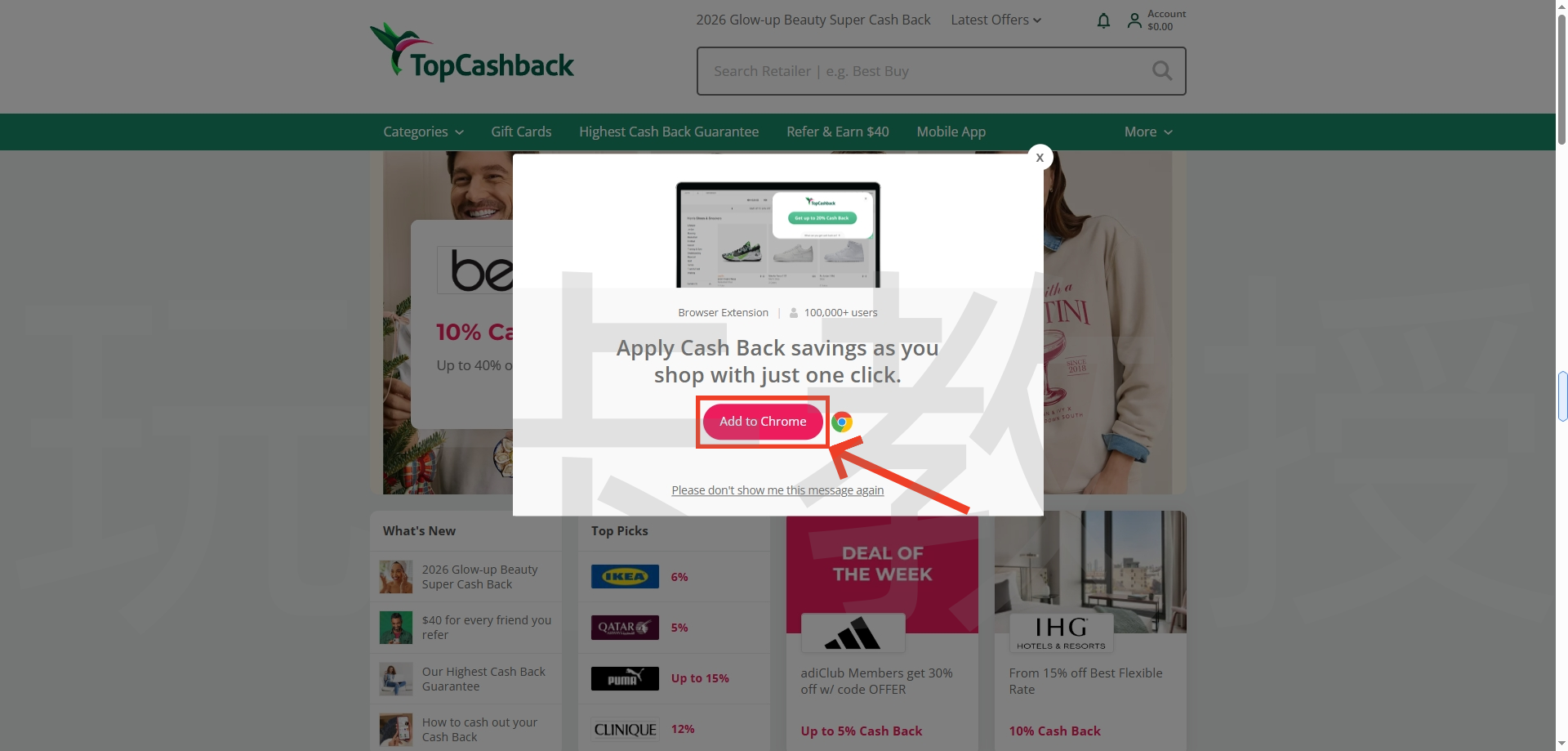 Topcashback返利网，消费返现达到10美元，教授返现20美元