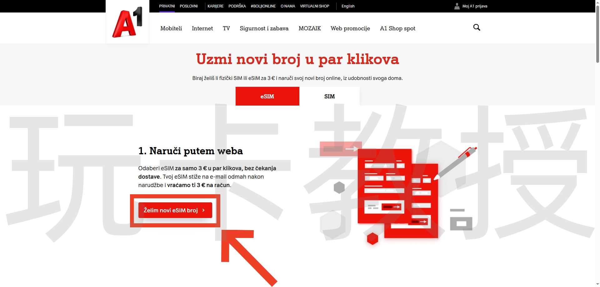 克罗地亚A1 eSIM，无需KYC，3欧开卡，激活后3欧到账话费，2欧保号一年，支持eSIM更换设备，可注册TG